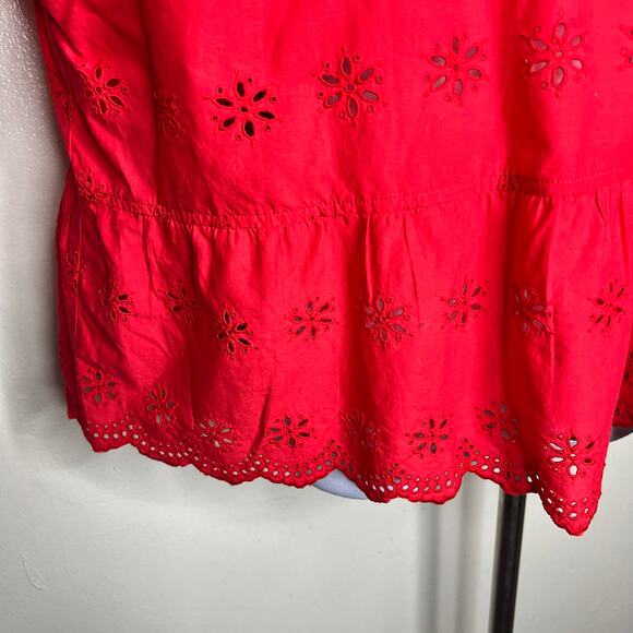 NWT Madewell Eyelet Peplum Top 3X Plus Size Red Scalloped Keyhole Versatile Chic - Picture 7 of 10